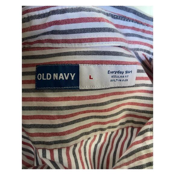 Old Navy Mens Shirt Size L Everyday Short Sleeved Red White Blue Striped NEW - Picture 5 of 6